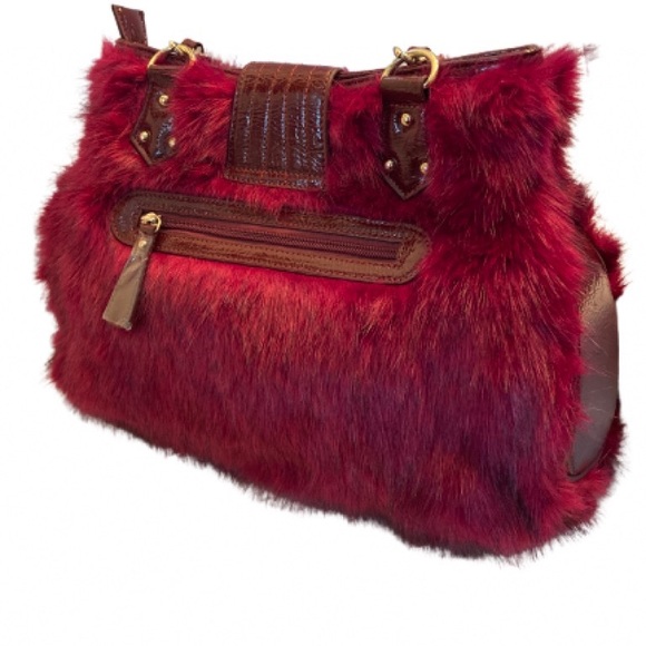 Sharif Elegant Burgundy Faux Fur Handbag NWOT - Picture 3 of 8